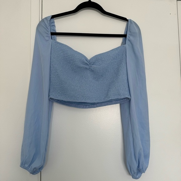 NWT Windsor light blue smocked top with sheer balloon sleeves size large - Picture 2 of 5